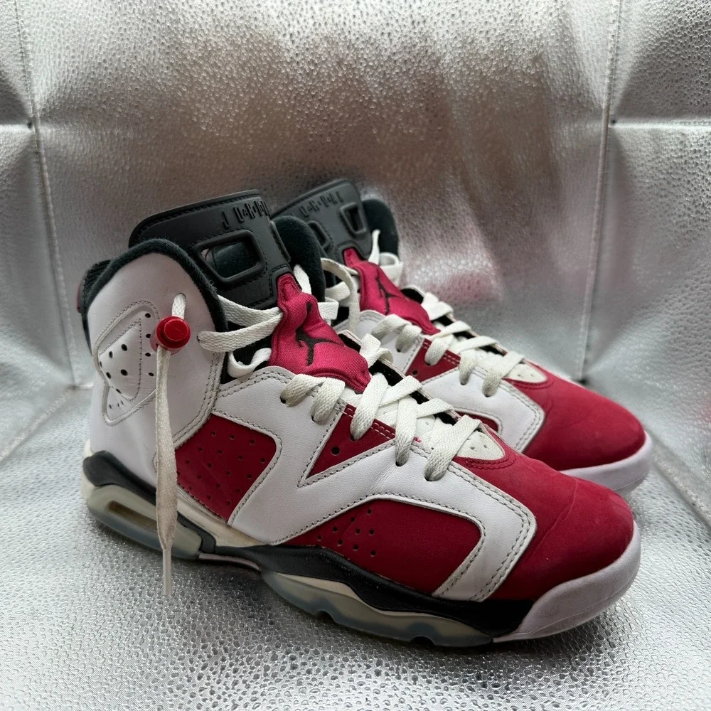 Size 7Y Nike Air Jordan 6 Retro White/Black-Carmine Boys Mid Sneakers 384665-106